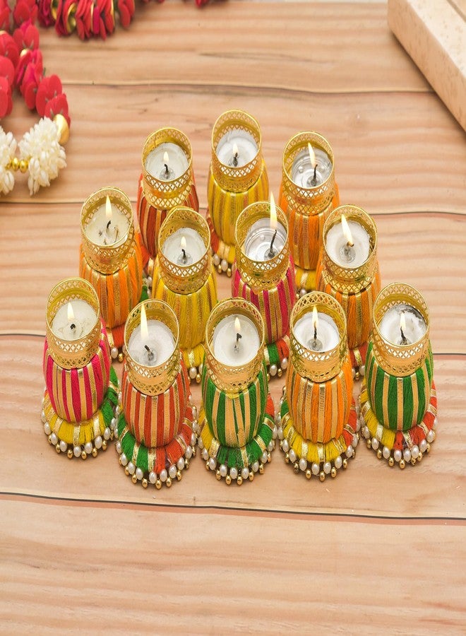 Sanvatsar Designer Damru Tealight Diwali Diya for Home Decoration (Set of 12) - Image 1